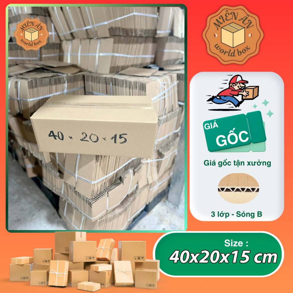 Size 40x20x15 cm, hộp giấy gói hàng thùng carton giá tại xưởng Miên ân, SL 1c