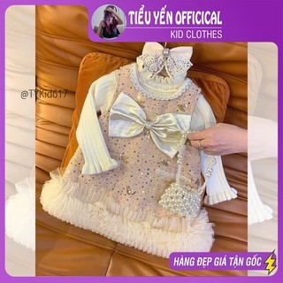  Quần áo trẻ em Váy dạ cao cấp bé gái đính cườm lấp lánh kèm áo len cho bé 9-20kg V617 | Tiểu Yến KID 