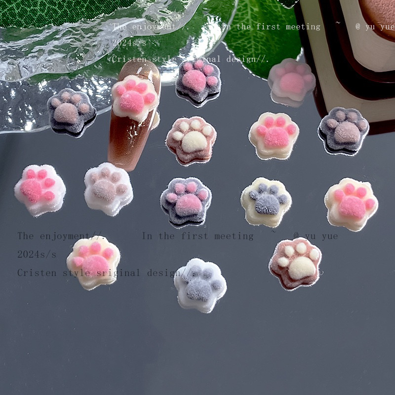 Set 10 charm chân mèo nhung trang trí móng nail