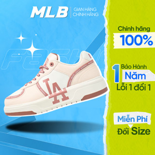Giày MLB Chunky Liner monogram LA hồng chính hãng Varsity Dodgers Sneakers, giày sneaker mlb đế cao 5cm (CLAH)