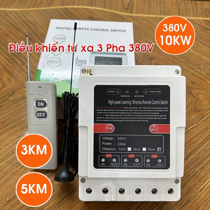 Bộ công tắc điều khiển từ xa 3 pha 3KM, 5Km 380v 10KW, điều khiển máy bơm nước từ xa 3000m, 5000m