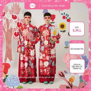  Áo dài cách tân Tòhe Mơ Hoa  Đỏ Trắng Xanh  