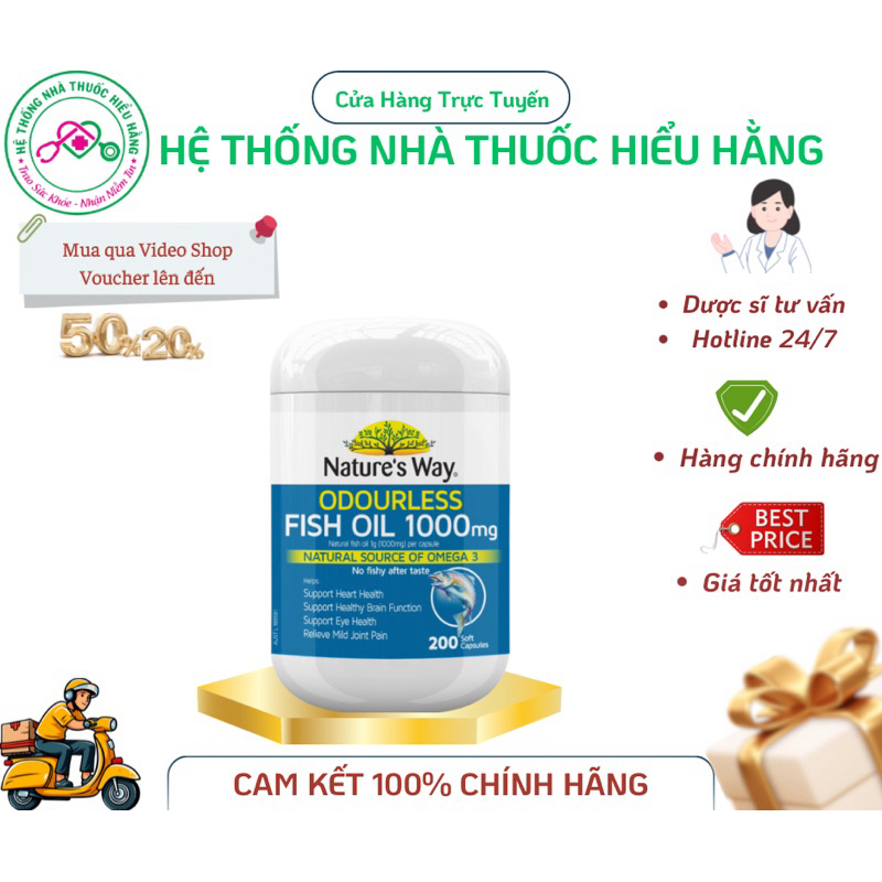 Viên Uống Dầu Cá Nature's Way Odourless Fish Oil 1000mg (Hộp 200 Viên)