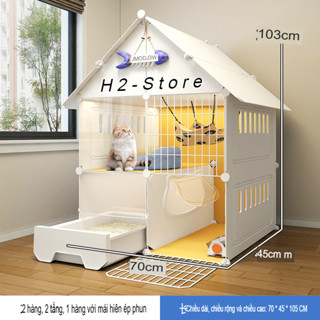 Chuồng mèo, biệt thự mèo cao cấp, mái che độc đáo, tích hợp khay vệ sinh khử mùi riêng biệt - CM32 - H2 Store