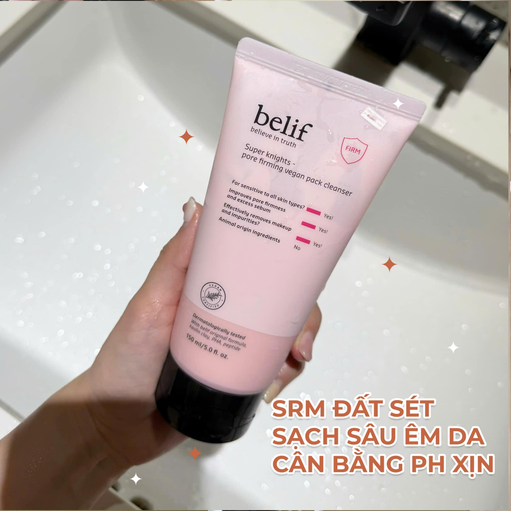 Sữa Rửa Mặt Belif Super Knights Pure Firming Vegan Pack Cleanser 150ML - SRM ĐẤT SÉT BELIF HỒNG