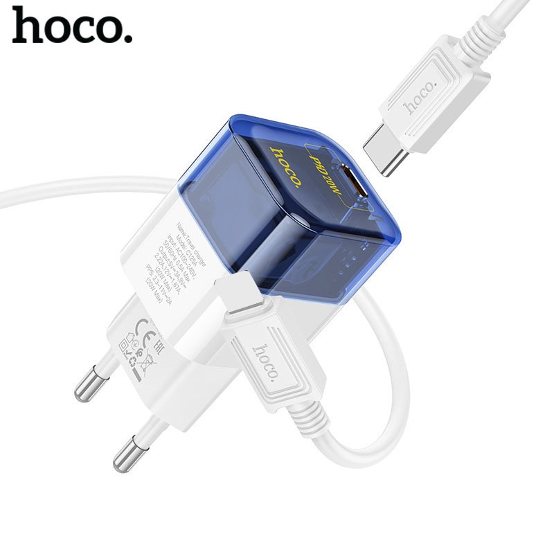 Bộ dây sạc nhanh 20w Hoco C125A Chân Type-C sang LN, cổng Type-C 20W, phích cắm EU