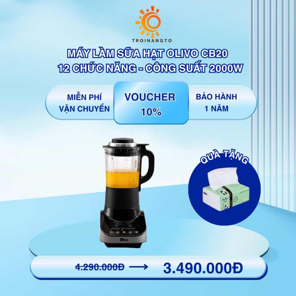 Máy Làm Sữa Hạt OLIVO CB20 - 12 Chức Năng - Công Suất 2000W