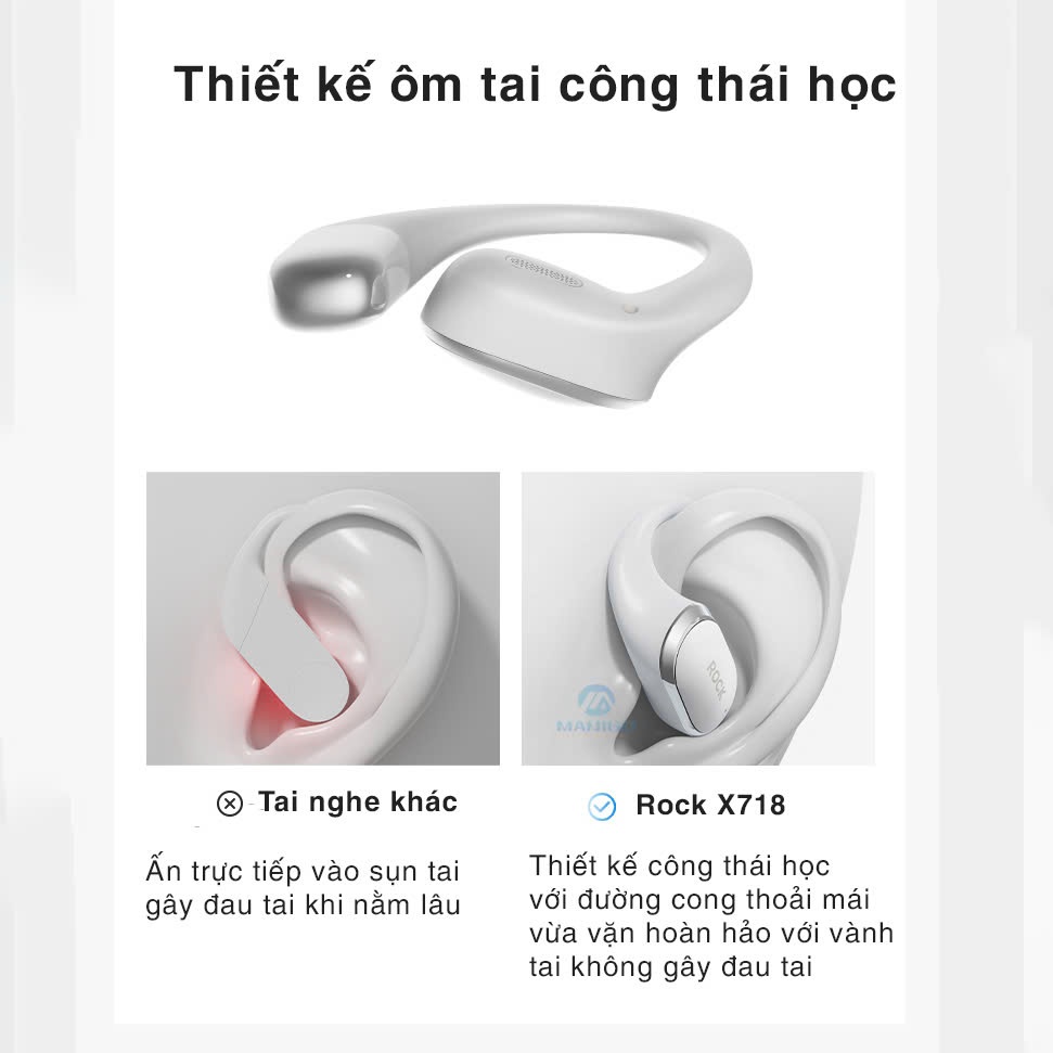 Tai nghe bluetooth không dây kẹp vành tai Rockspace X718 Bluetooth Earphones bảo hành 12 tháng | BigBuy360 - bigbuy360.vn