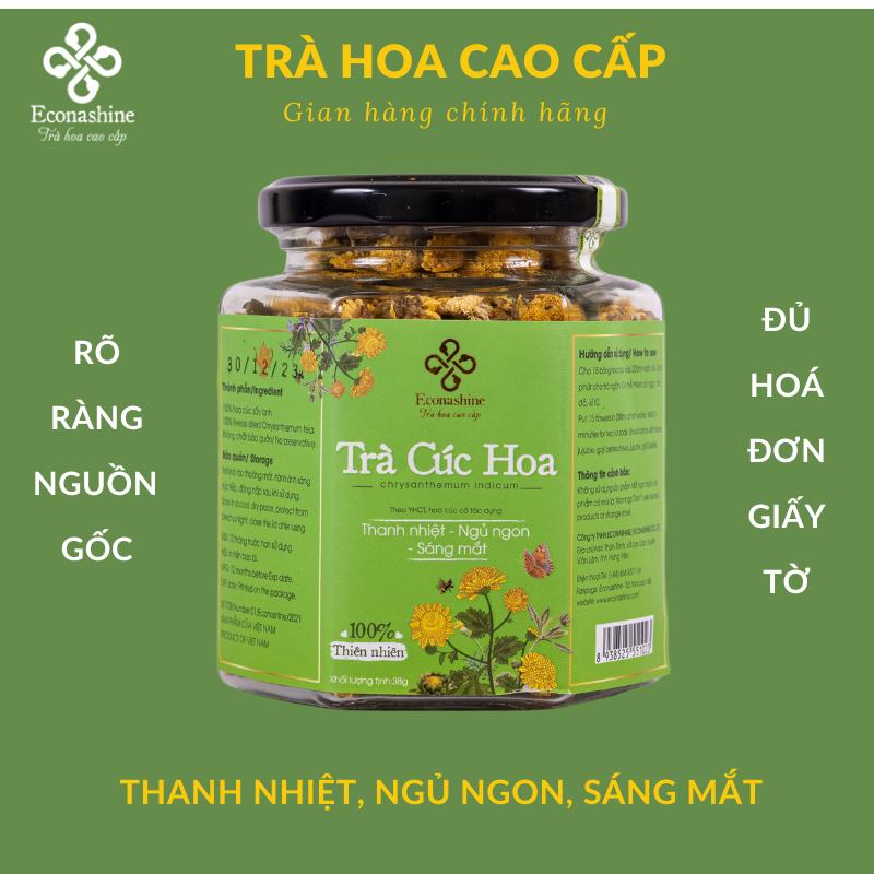 ✅ Trà hoa Cúc Econashine sấy lạnh - Thanh nhiệt, ngủ ngon, sáng mắt (Lọ thủy tinh cao cấp 38g)