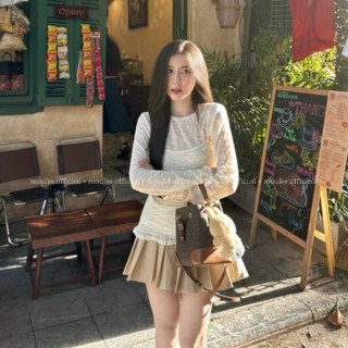  MOULIÉ | Renie Top Áo thun dài tay hoạ tiết hoa chất liệu thun ren 