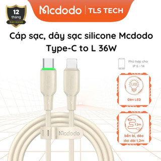  Cáp sạc dây sạc silicone Mcdodo CA-4760 Type-C to L 36W có đèn LED TPE dài 1.2m phù hợp cho IP 6 -14 