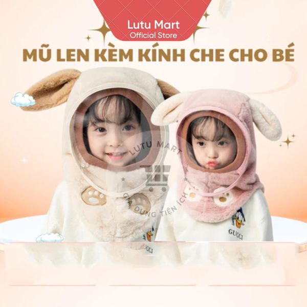 Mũ Len Lông Cừu Trùm Đầu Cho Bé Kèm Kính Chắn Gió Chống Bụi Ấm Áp Và An Toàn Cho Mùa Đông - Lutu Mart