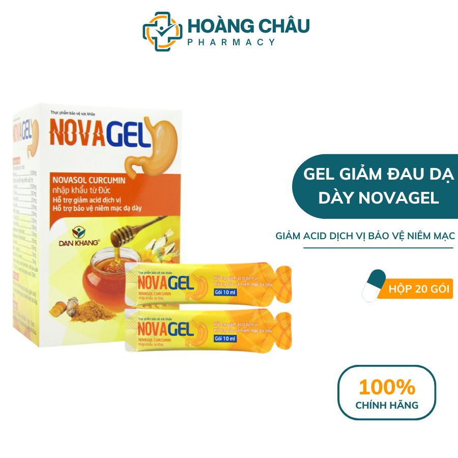 Dạ Dày Novagel Curcumin - Hỗ Trợ Trào Ngược, Bảo Vệ Niêm Mạc Dạ Dày, Giảm Acid Dịch Vị, Hộp 20 Gói