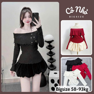 Set Áo Váy Bigsize Nữ Áo Trễ Vai Dài Tay Đính Cúc Điệu Đà Kèm Chân Váy Bí Chuppy 60-95Kg SET956