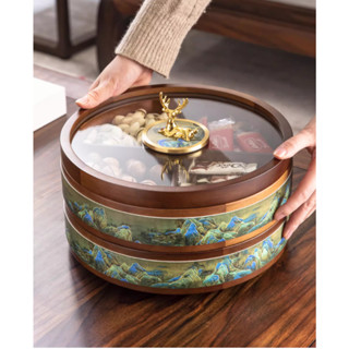  Khay gỗ nắp hươu đựng bánh kẹo xoay 360 - Hộp mứt TẾT phong cách Trung Hoa hươu vàng cao cấp 2026 