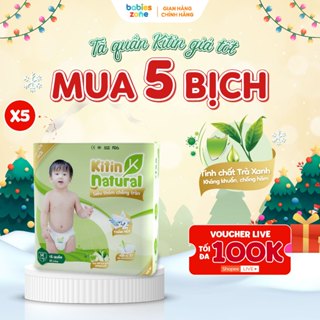 [5 BỊCH] Tã/Bỉm quần/dán KITIN NATURAL mỏng thoáng 2mm, trà xanh kháng khuẩn size NB - 3XL, 56 miếng