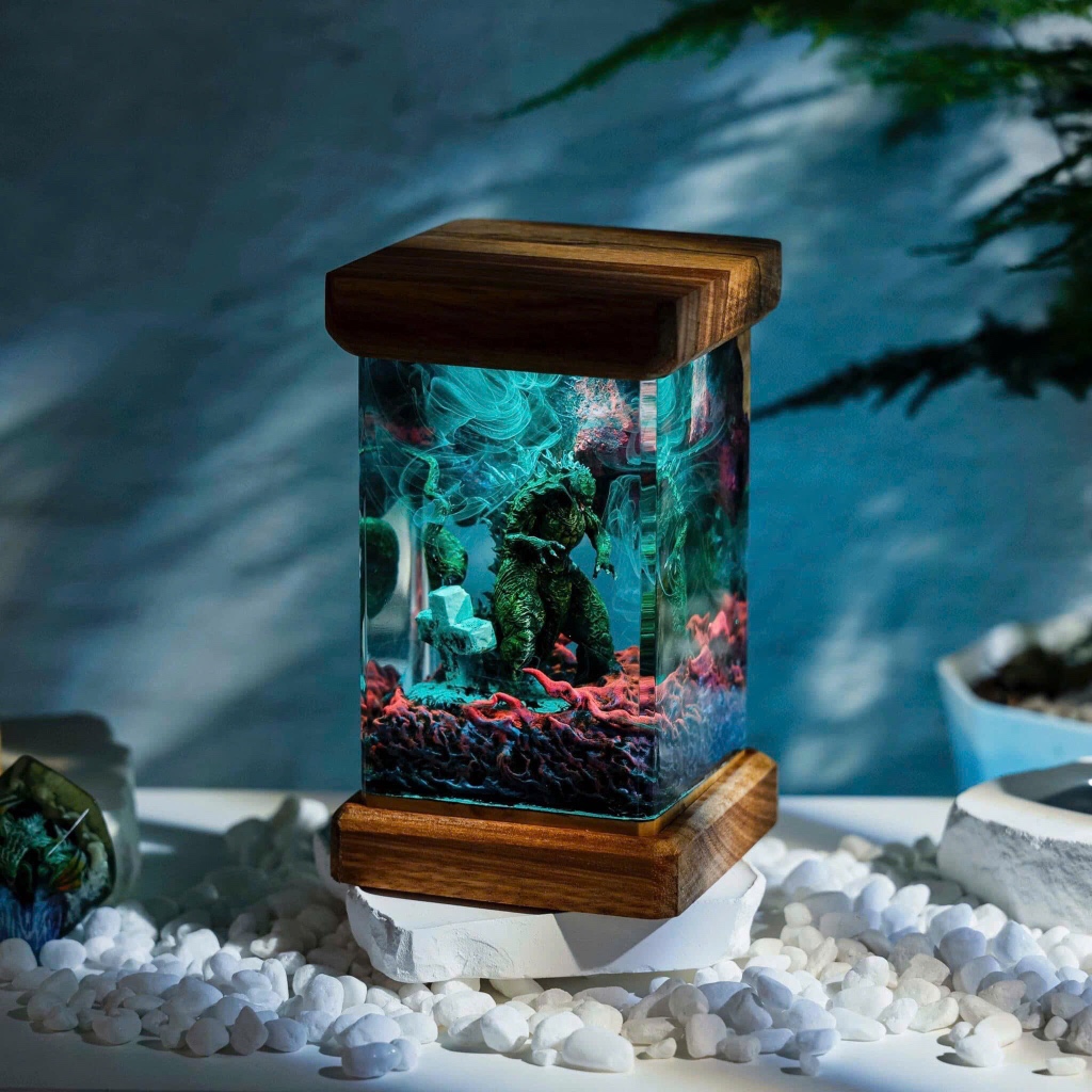 Đèn Ngủ Để Bàn Resin Epoxy Gozilla Cao Cấp Sống Động Trang Trí Decor Không Gian Sống