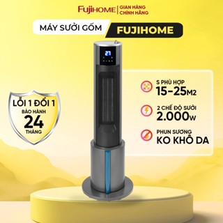 Máy sưởi gốm Nhập Khẩu không khô da điều khiển từ xa phòng 15-25m2 FUJIHOME, quạt sưởi ấm phòng tạo ẩm tiết kiệm điện
