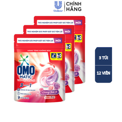 [HC Gift] Combo 3 Túi viên giặt tiện lợi OMO 3 trong 1 (4 viên/túi) 