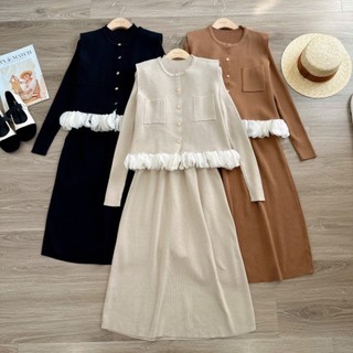 Set Váy Len Và Áo Gile MINZ STORE Mã 6723, Thiết Kế 2 Túi Phong Cách Hàn Quốc
