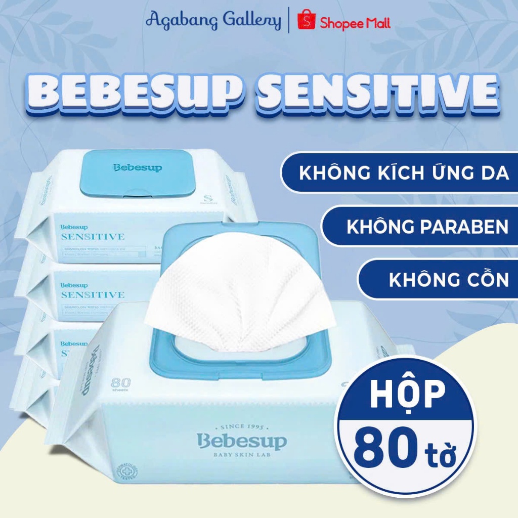 Khăn Ướt BeBesup Sensitive 80 Tờ Agabang Gallery Cao Cấp Mùi Thơm Tự Nhiên, Không Cồn, Khăn Ướt Dành Cho Bé
