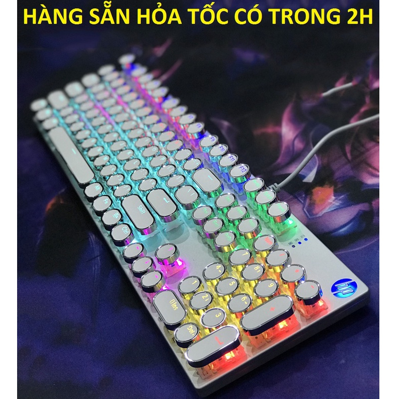 Bàn Phím Cơ Vi Tính (Blue Switch) HP G9K 400Y Phím Tròn Màu Trắng Bạc - Hơn 20 Chế Độ LED Tùy Chỉnh - HÀNG CHÍNH HÃNG
