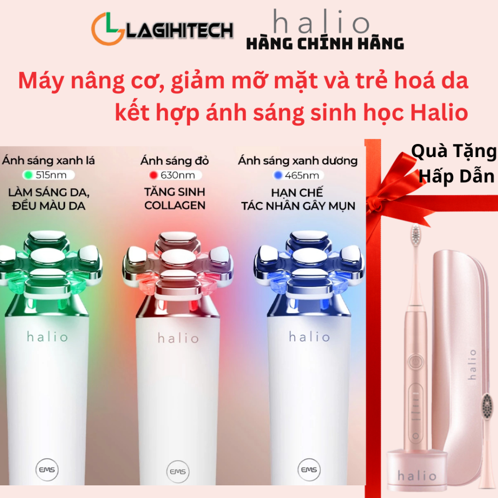 Máy Nâng Cơ, Giảm Mỡ Mặt & Trẻ Hoá Da kết hợp Ánh Sáng Sinh Học Halio RevitaWave Skin Rejuvenator - 