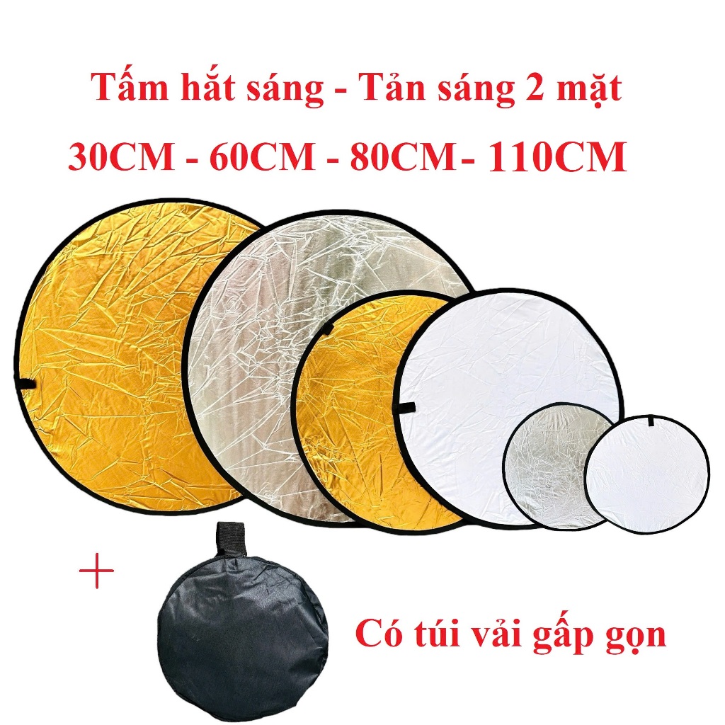 Tấm hắt sáng, tấm phản quang ánh sáng tròn size 30/60/80/110/cm 2 màu trong 1…