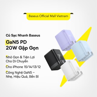 Củ Sạc Đầu Gập Baseus Cốc Gập Sạc Nhanh GaN5 PD 20W USB-C Type C Bộ Chuyển đổi Gấp Lại Cho iP 15 14 13 12