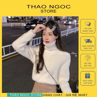 Áo len lông thỏ croptop tay dài cổ cao hàng nhập QC! (có sẵn, hình thật) THẢO NGỌC STORE