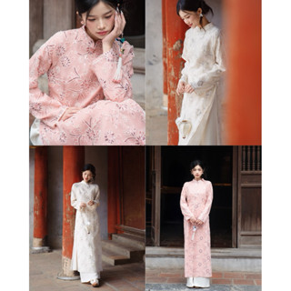  Petbychang - Áo dài Vân Lan chất liệu tơ dệt kim tuyến dáng chiết eo nhẹ dài tay 