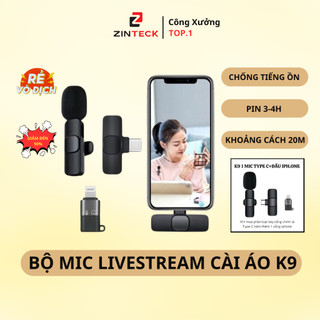  Micro thu âm không dây cài áo K9 Mic Livestream Không Dây - Khử Tiếng Ồn Cao Cấp - Khoảng Cách 20m 