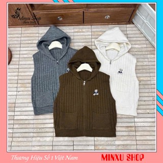 Áo Gile Nữ Có MŨ TÚI THÊU GẤU B Khóa Kéo Phong Cách Hàn Quốc Hàng QC Đẹp Minxu Shop GL30K
