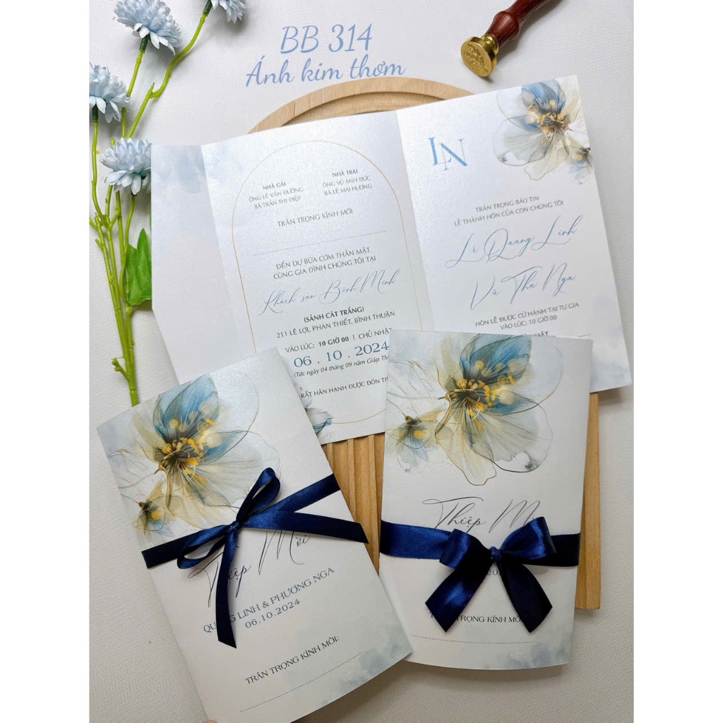Thiệp cưới An Nhiên - Thiệp cưới giấy ánh kim thơm BB02