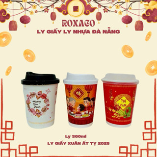 Ly giấy Tết 2025 size 360ml - Ly giấy Xuân Ất Tỵ ly giấy Đà Nẵng set 50c