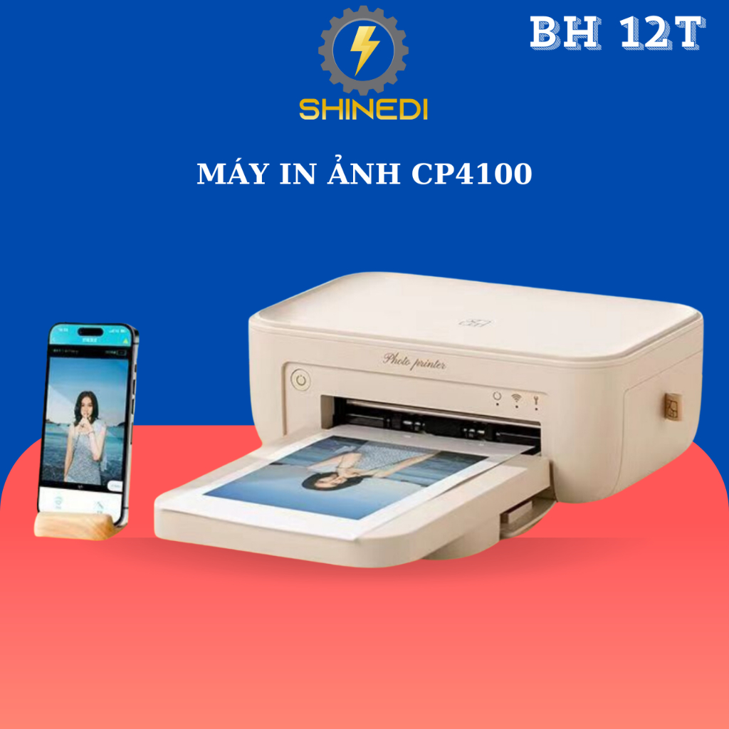 Máy in ảnh màu CP4100 SHINEDI  in ảnh chuyên nghiệp kết nối Bluetooth chỉ in từ điện thoại di động.