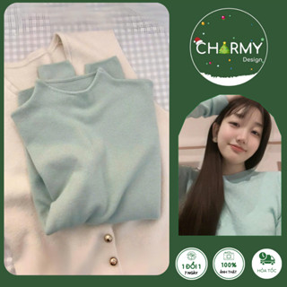 Áo Len Nữ Hitomi Xanh Mint Chất Len Tăm Mềm Mại Co Giãn Giữ Ấm, Áo Dài Tay Nữ Cổ Cao 3cm Form Ôm Thời Trang Charmy Shop