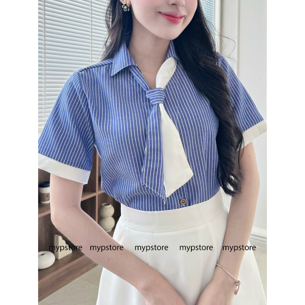 Áo sơ mi sọc tay ngắn kèm cà vạt đan rời Mypstore | BigBuy360 - bigbuy360.vn