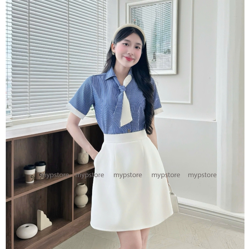 Áo sơ mi sọc tay ngắn kèm cà vạt đan rời Mypstore | BigBuy360 - bigbuy360.vn