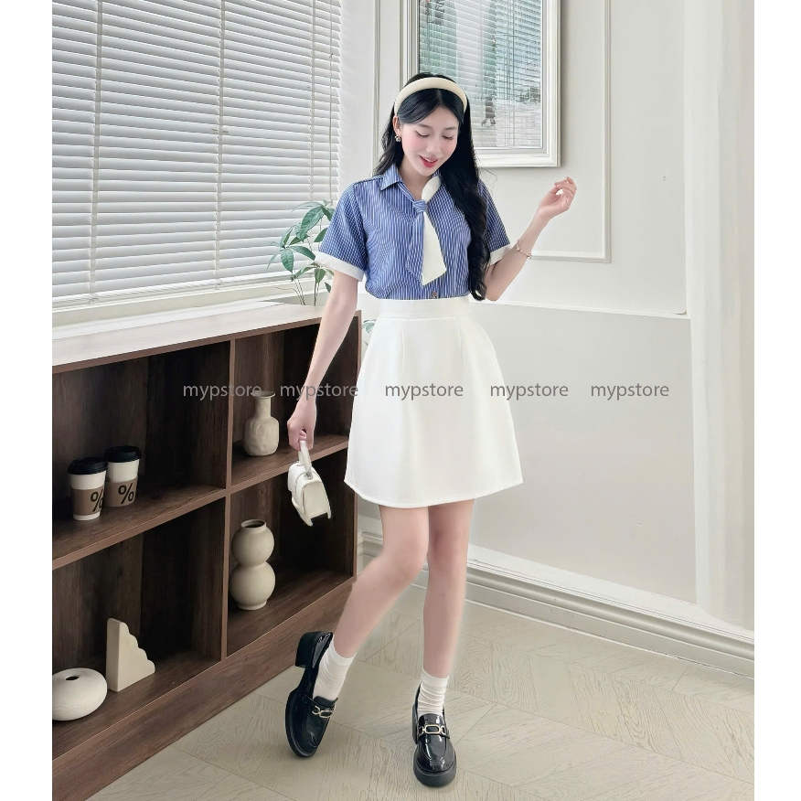 Áo sơ mi sọc tay ngắn kèm cà vạt đan rời Mypstore | BigBuy360 - bigbuy360.vn