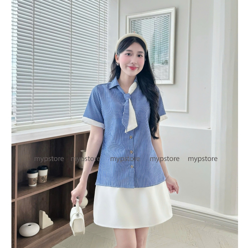 Áo sơ mi sọc tay ngắn kèm cà vạt đan rời Mypstore | BigBuy360 - bigbuy360.vn
