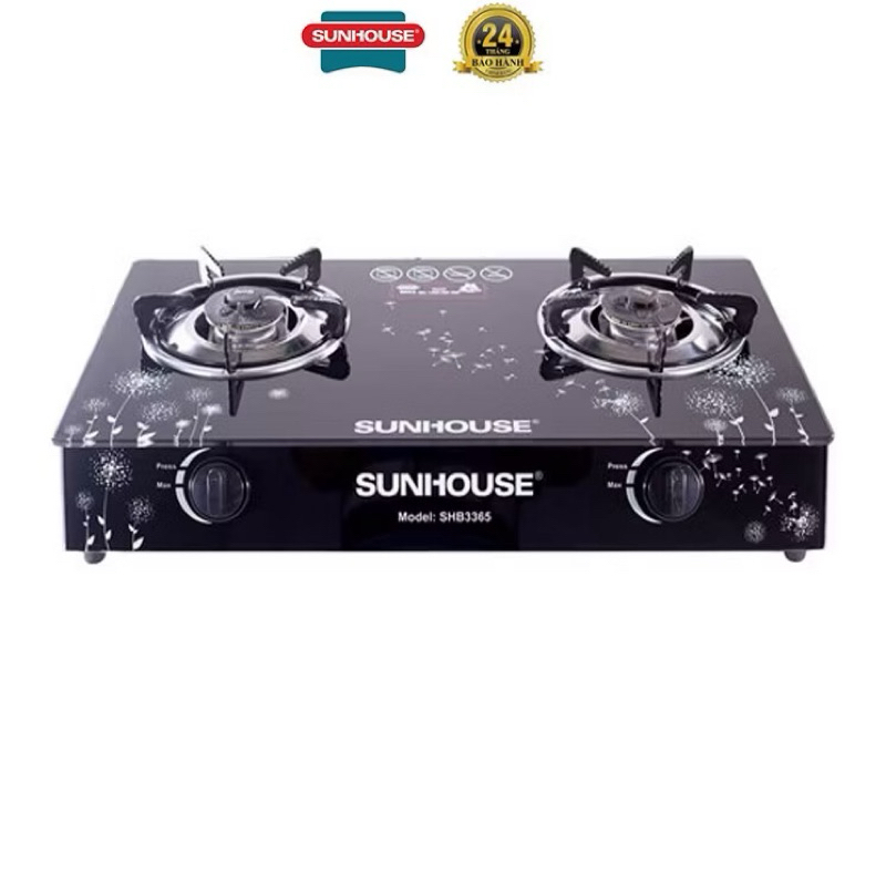 Bếp gas đôi mặt kính SUNHOUSE 3365. hàng chính hãng tiết kiệm gas