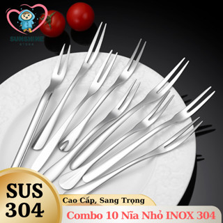 Combo 10 Chiếc Nĩa INOX 304 Size 13cm Dùng Ăn Trái Cây Bánh Mứt, Ăn Ốc, 2 màu trắng và vàng