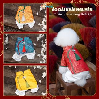 Áo Dài Tết Có Tua Rua Quạt Cho Chó Mèo TẶNG QUẦN Bộ Sưu Tập Khải Nguyên 2025, Quần Áo Cao Cấp Hiha Pets VTT3
