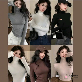 Áo Thun Giữ Nhiệt nữ tay dài cổ lọ 8 phân chất cotton co giãn 4 chiều, Áo giữ nhiệt dài tay Tuệ Minh House