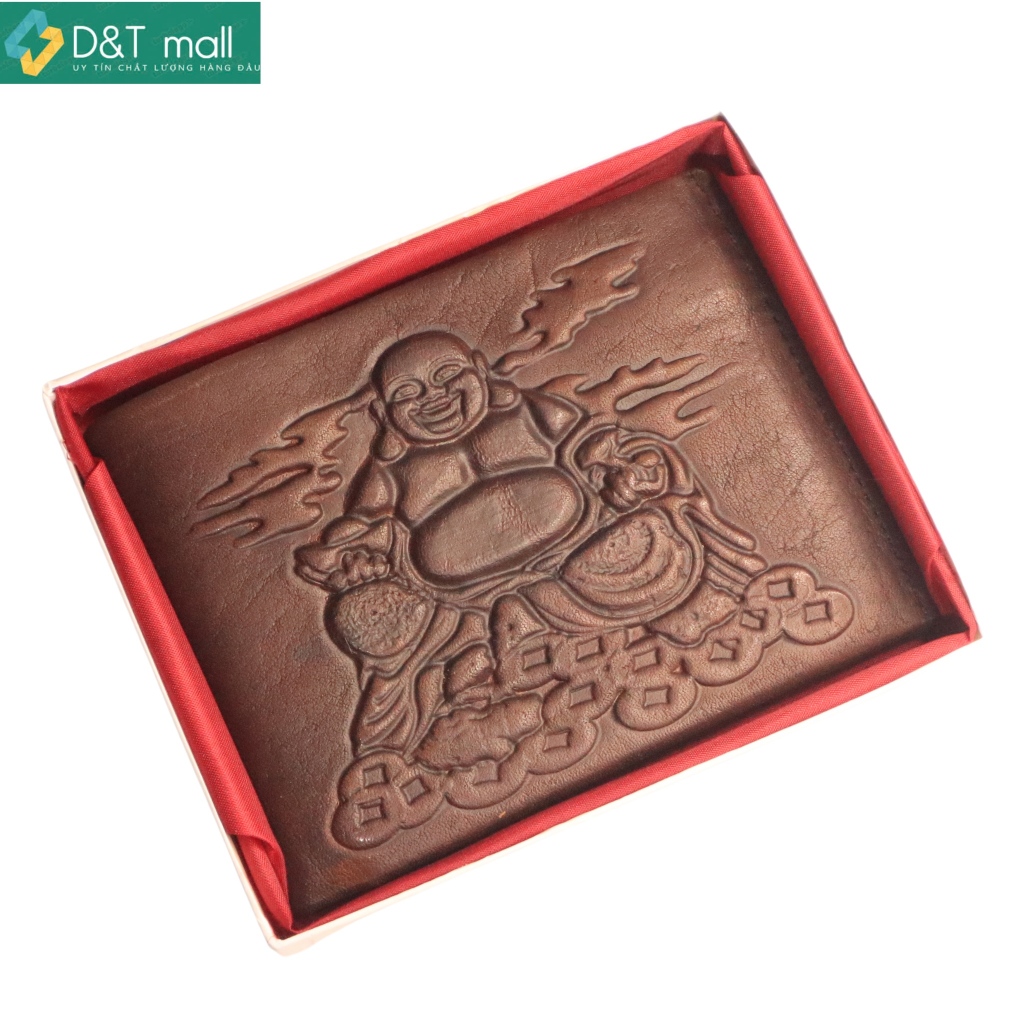 Ví Nam Ông Địa May Mắn Chất Liệu Da Bò Thật, Bóp Nam Dáng Ngang Cao Cấp Gấp Đôi Có Ngăn Kéo DTm34