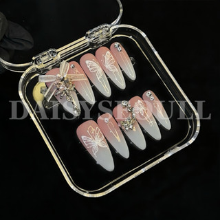 Nail box đính đá màu thạch hồng ombre - móng tay giả màu thạch hồng ombre - móng tay giả tết