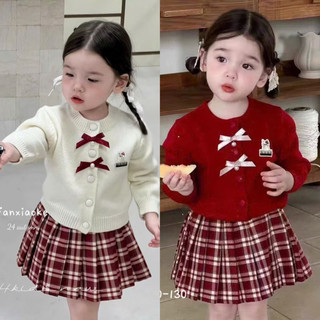  Xôi Babykid- Set Áo Váy Thu Đông Bé Gái Mặc Tết,Noel. Áo Tăm Len Kèm Chân Váy Caro 9-23kg 