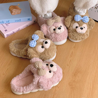 (sz lẻ tăng 1sz) Dép bông Mùa Đông Mới Phong Cách chú gấu thắt nơ xinh xắn ấm áp dành cho nữ