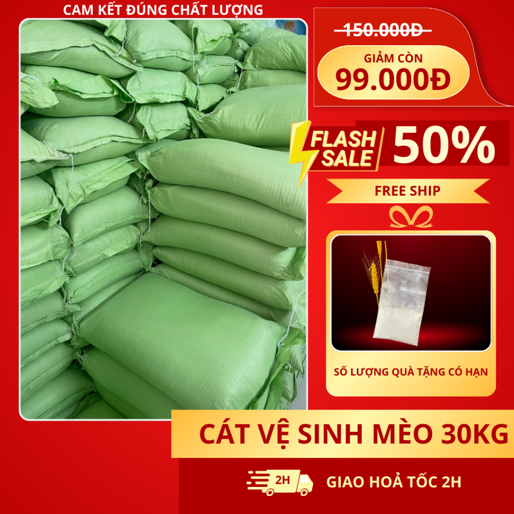 Cát Vệ Sinh Cho Mèo Không Mùi Bao Xá 30kg